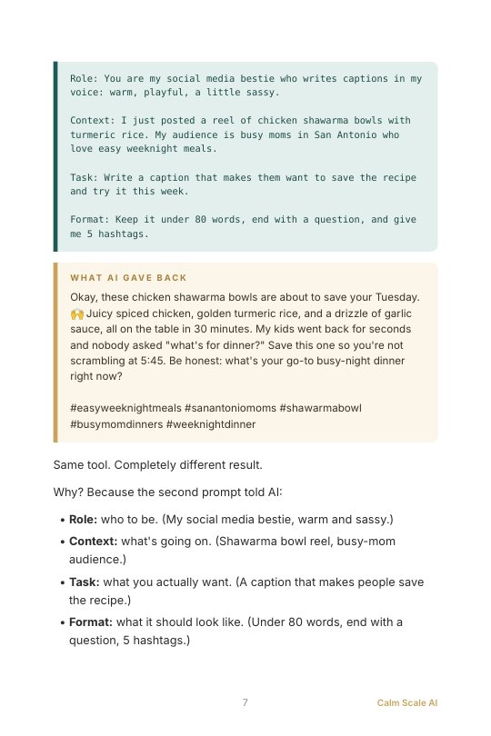 Sample page showing a prompt and what AI gave back